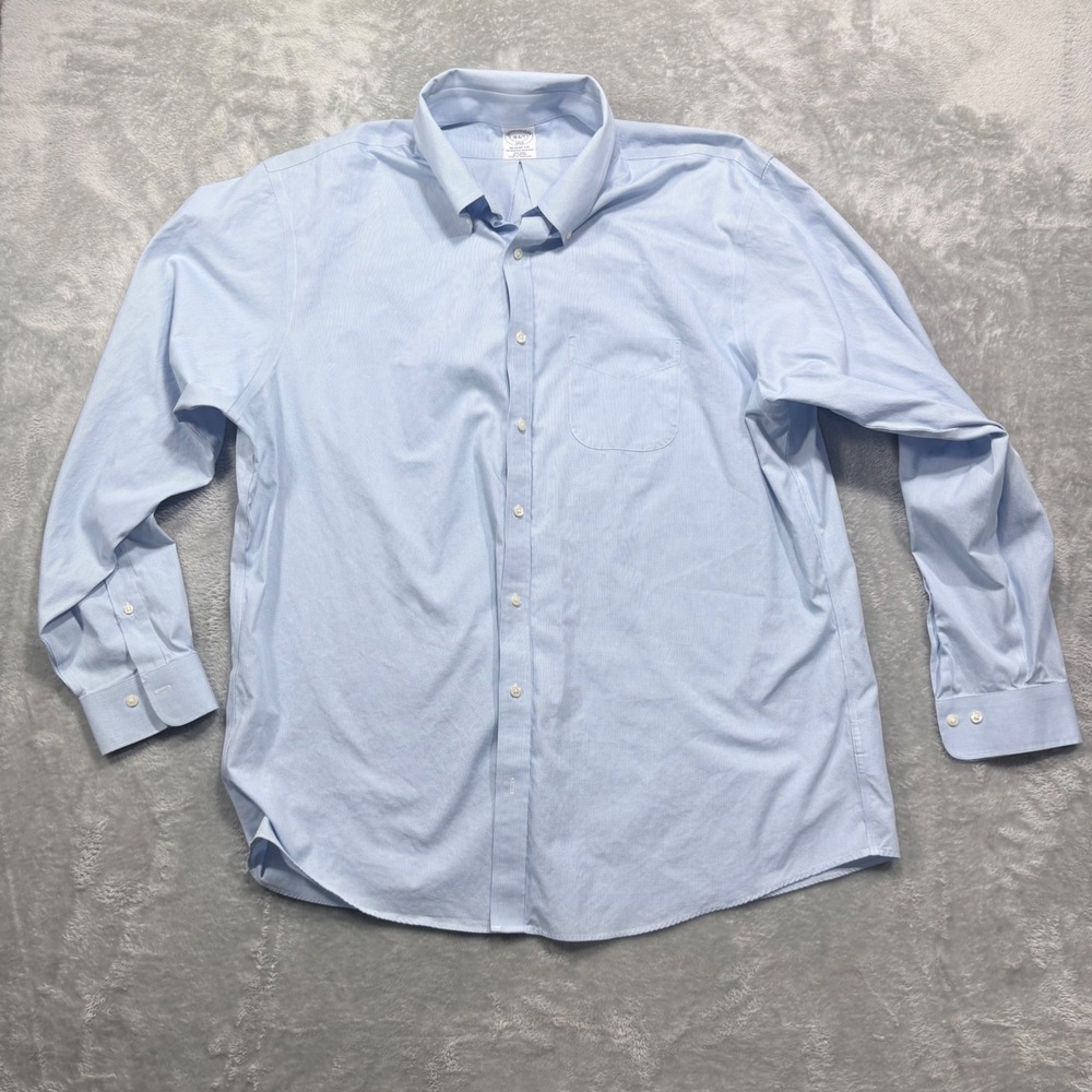 Brooks Brothers Regent Fit Mens 18 6/7 Blue‎ Micro Check Non-Iron Button Down